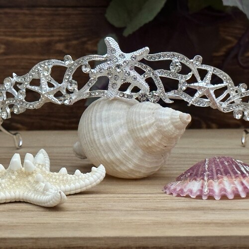 Starfish Bridal Tiara Starfish Bride Wedding Headband Pearl Shell Tiara Headpiece  main image 4