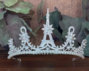 Paris Princess Eiffel Tower Tiara for Quinceañera, Wedding, Birthday, Bastille Day, Pink October,