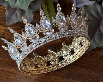 Crystal & Gold Crown: Renaissance outfit, Birthdays, Weddings, Small Crowns, Proms