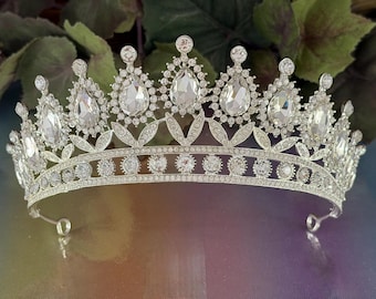 Silver Quinceañera Corona, Bridal Sparkle Diadem, Princess Pageant, Milestone and Gala