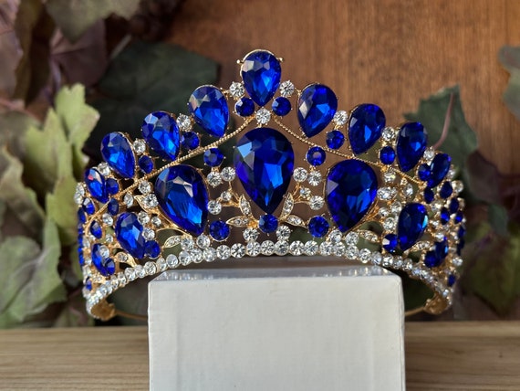 Blue & Gold Tiara: Quinceanera, Wedding, Birthday, Coronas  display picture 2