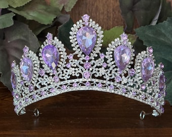 Lilac & Silver Tiara for Quinceañera, Birthday Princess Pageants, Wedding, Royal Coronations, Proms