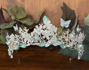 Sage, Light Green Butterfly Tiara: Quinceañera Enchanted Weddings, Birthday Princess Pageants, Proms
