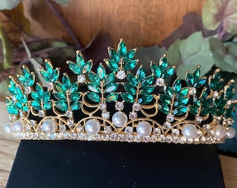 Green Tiara Quinceanera Tiara Wedding Tiara  Princess Coronation Tiara Birthday Party Tiara Sweet 16 Sweet 15