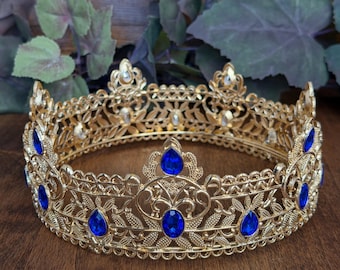 Royal Blue King Crown, Wedding Headpiece, Medieval Renaissance, Fantasy Cosplay, Garden Ceremony