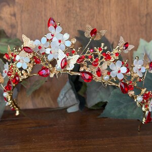 Red & Gold Butterfly Tiara: Quinceañera Enchanted Weddings, Birthday Princess Pageants Crowns, Proms bild 2