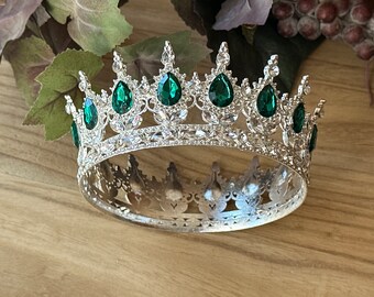 Royal King Green Crystal Crown, Wedding Crown, Cosplay 