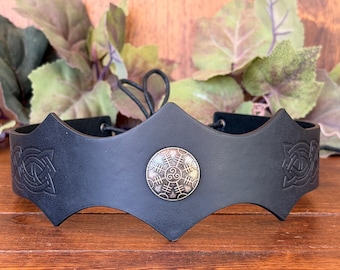 Viking Faux Leather Headband, Celtic Knot Circlet, Renaissance Headpiece, Medieval LARP, Norse Cosplay Costume