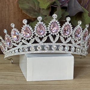 Tiara Rosa y Plata: Quince, Cumpleaños, Boda, Coronas para Quinceañera, Prom, Quinceanera, Tween Girls
