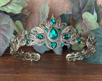 Unique Green & Goldish Circlet Crown for Renaissance, Ball party, Birthday, Garden Wedding