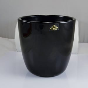 Viking Black Glass Ice Bucket Vase  Original Foil Sticker  Mid Century Modern Vintage 1970s Bar Barware Champagne Holder Wedding