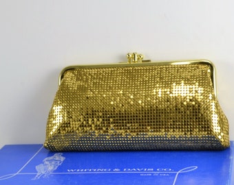 Vintage Gold Mesh Divided Clutch w/ Whiting Davis Original Box, 1950s 1960s Cocktail Party HolidayNew Years Eve Wedding Hollywood Glam