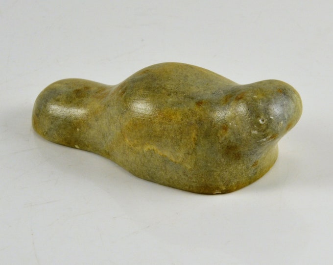Carved Soapstone Figurine Inuit Style Signed Dimu Indigenous Art Seal