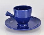 Fiesta Demitasse Stick Handle Cup Saucer Original Cobalt Blue 1936 to 1951 Rare Art Deco Style Homer Laughlin Pottery After Dinner Service