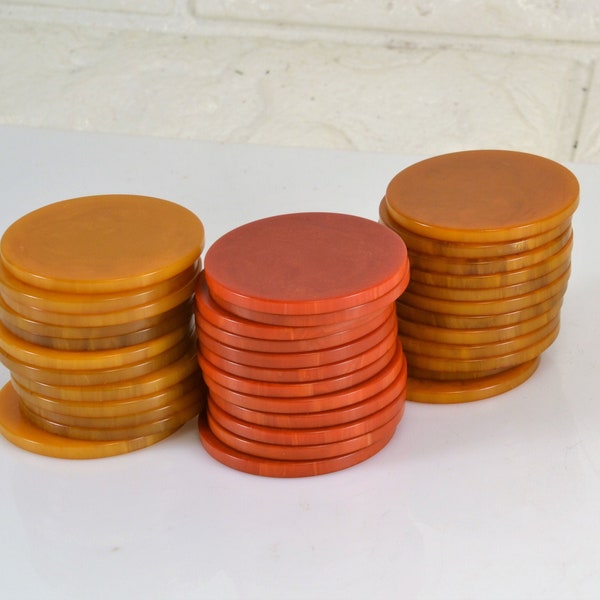 Bakelite Catalin Poker Chips 3 Color Choices RED Light Marbled BUTTERSCOTCH Darker Marbled Butterscotch Jewelry Discs Repurposed Game Pieces