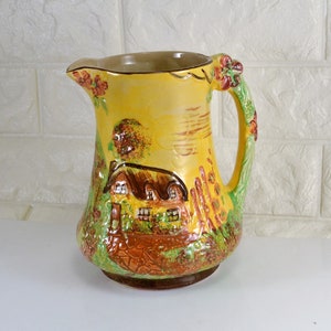 Cottage Ware Pitcher Jug Price Brothers England Thatched Roof Flowers