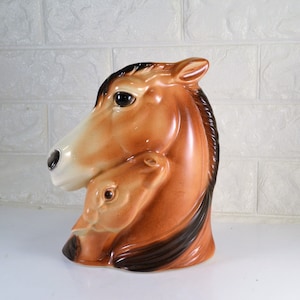 Royal Copley Planter Vase Mare & Foal Vintage Ceramic Cactus Succulent Western Decor Horse Equine