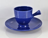 Fiesta Demitasse Stick Handle Cup Saucer Original Cobalt Blue 1936 to 1951 Rare Art Deco Style Homer Laughlin Pottery After Dinner Service