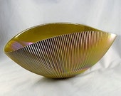 Centerpiece Bowl Yalos Casa Murano Italy Glass Marigold Iridescent Shell Shape Vertical Ribbed
