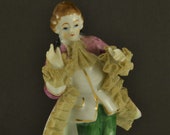 Dresden Lace Figurine Conductor Gold Trim Occupied Japan Colonial Victorian Renaissance Porcelain Quartet Band Leader