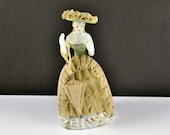 Dresden Lace Figurine Woman w Parasol Umbrella Hat Occupied Japan Colonial Victorian Renaissance Porcelain Pink 1 Dress