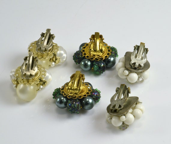 Beaded Earrings  3 Vintage Pair Clip On Japan - M… - image 4