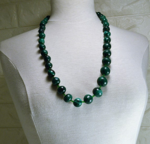 Malachite Bead Necklace Chunky 28 Inch Strand Gra… - image 1