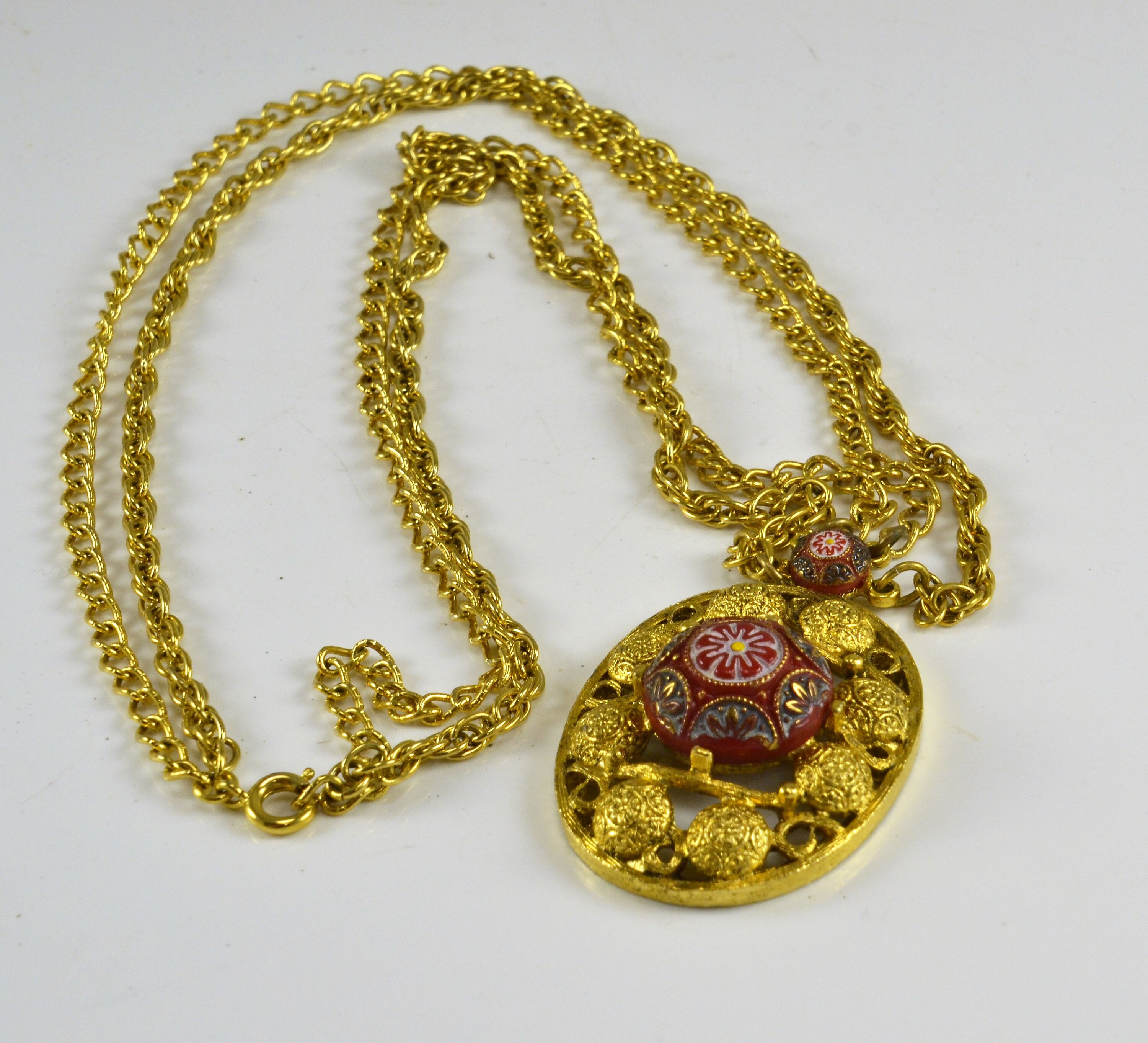 Celebrity NY Pendant Necklace Gold Tone Red Burgundy Painted Etsy