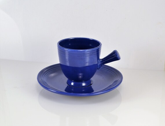 Fiesta Demitasse Stick Handle Cup Saucer Original Cobalt Blue 1936