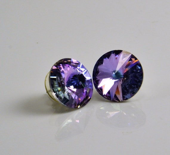 Austrian Crystal Earrings - Pink Purple Prism Gla… - image 5