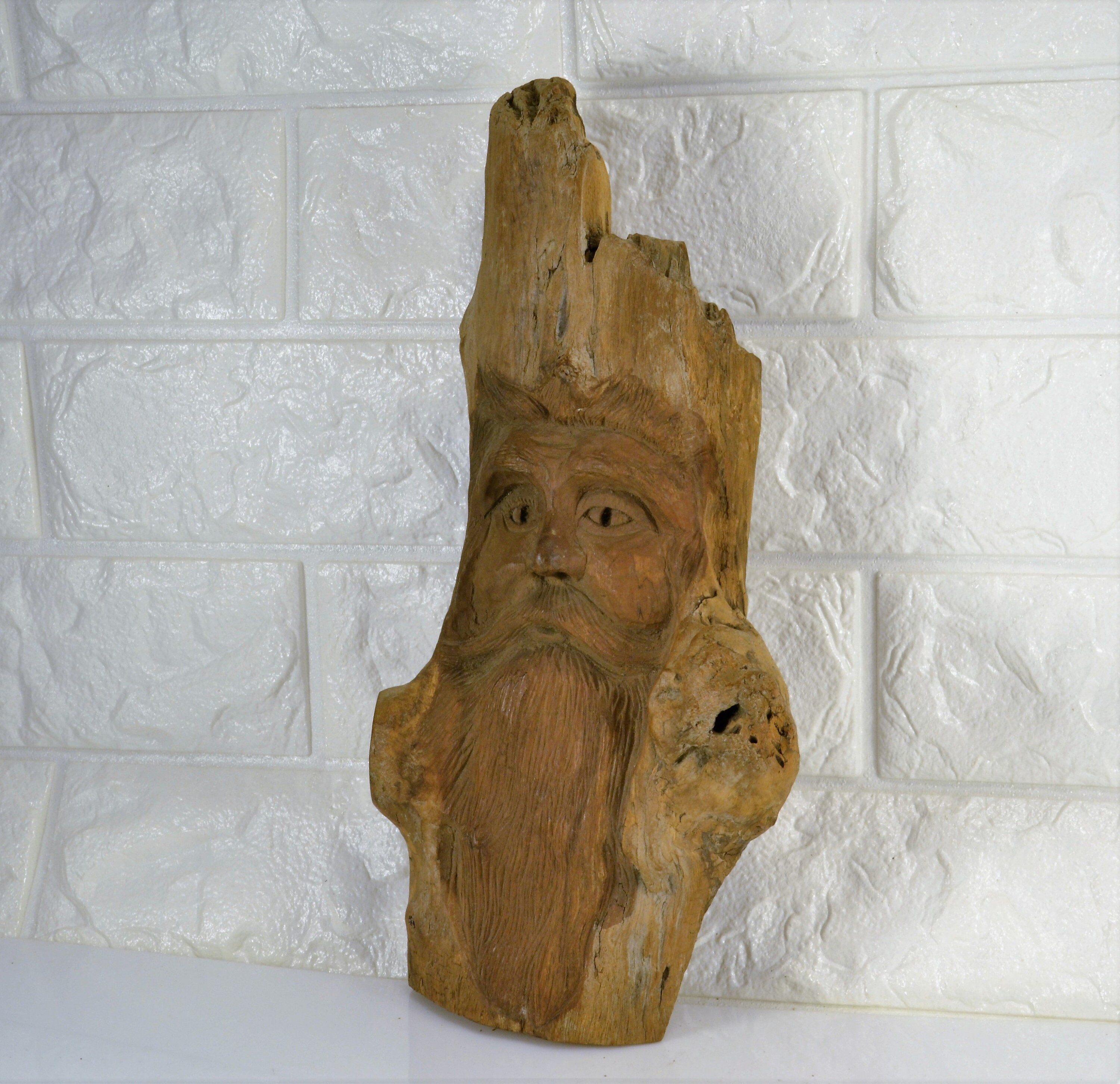Tree Spirit Wood Carving Folk Art Wall Hanging or Table Sitter Man With ...