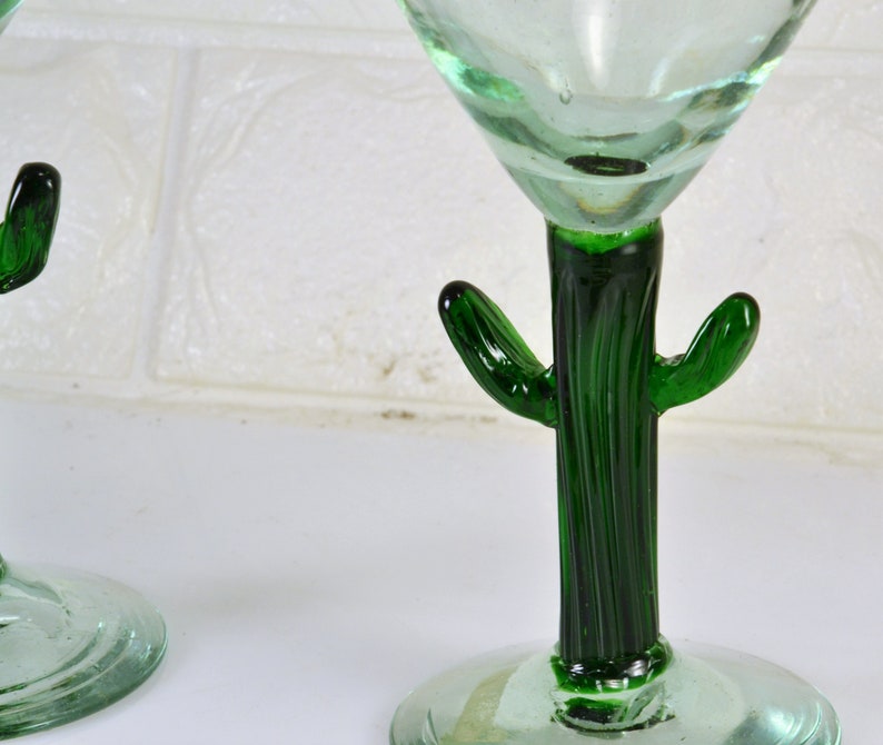 Cactus Stem Blown Glass Margarita Martini Stemmed Glasses Set Etsy
