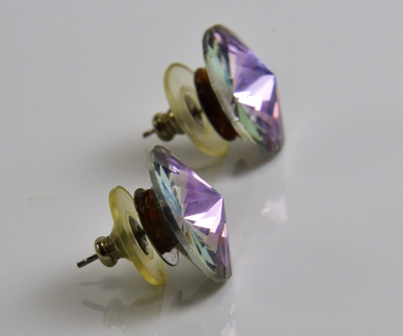 Austrian Crystal Earrings - Pink Purple Prism Gla… - image 7