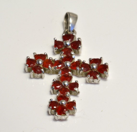 Red Rhinestone Cross Pendant - Ruby Red Crystal P… - image 4