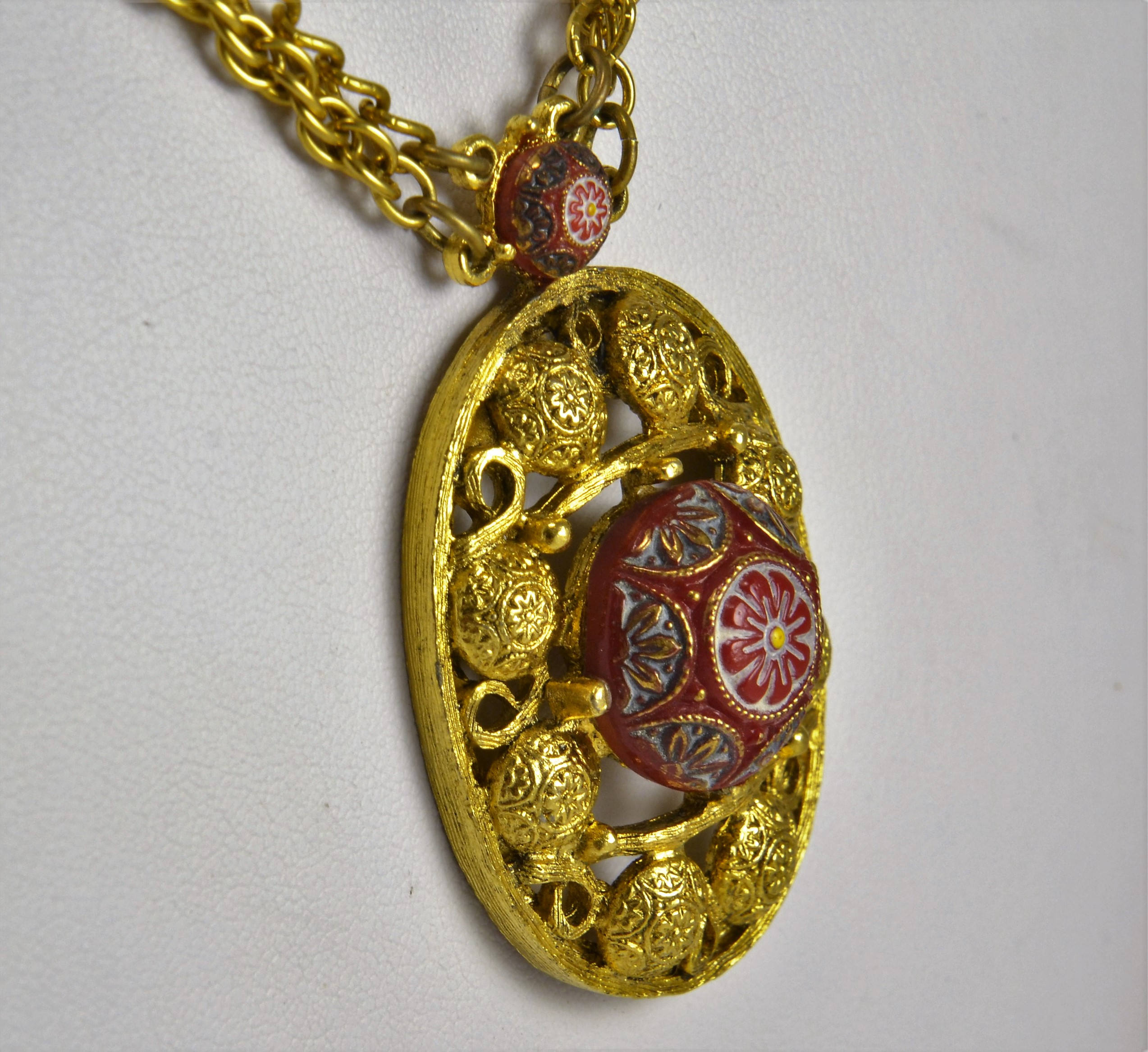 Celebrity NY Pendant Necklace Gold Tone Red Burgundy Painted Etsy