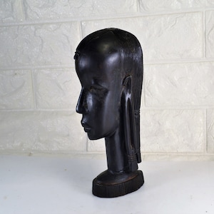 African Art Ebony Wood Bust Carved Tribal Warrior Head Sculpture