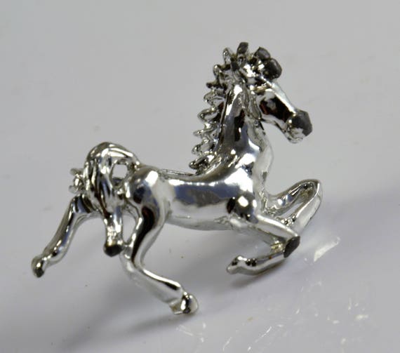Horse Brooch Pin - Wild Mustang Silver Tone - Vin… - image 2