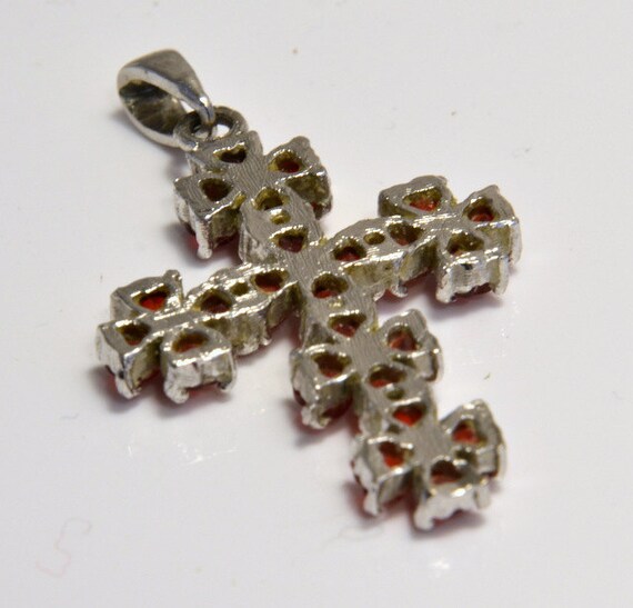 Red Rhinestone Cross Pendant - Ruby Red Crystal P… - image 5