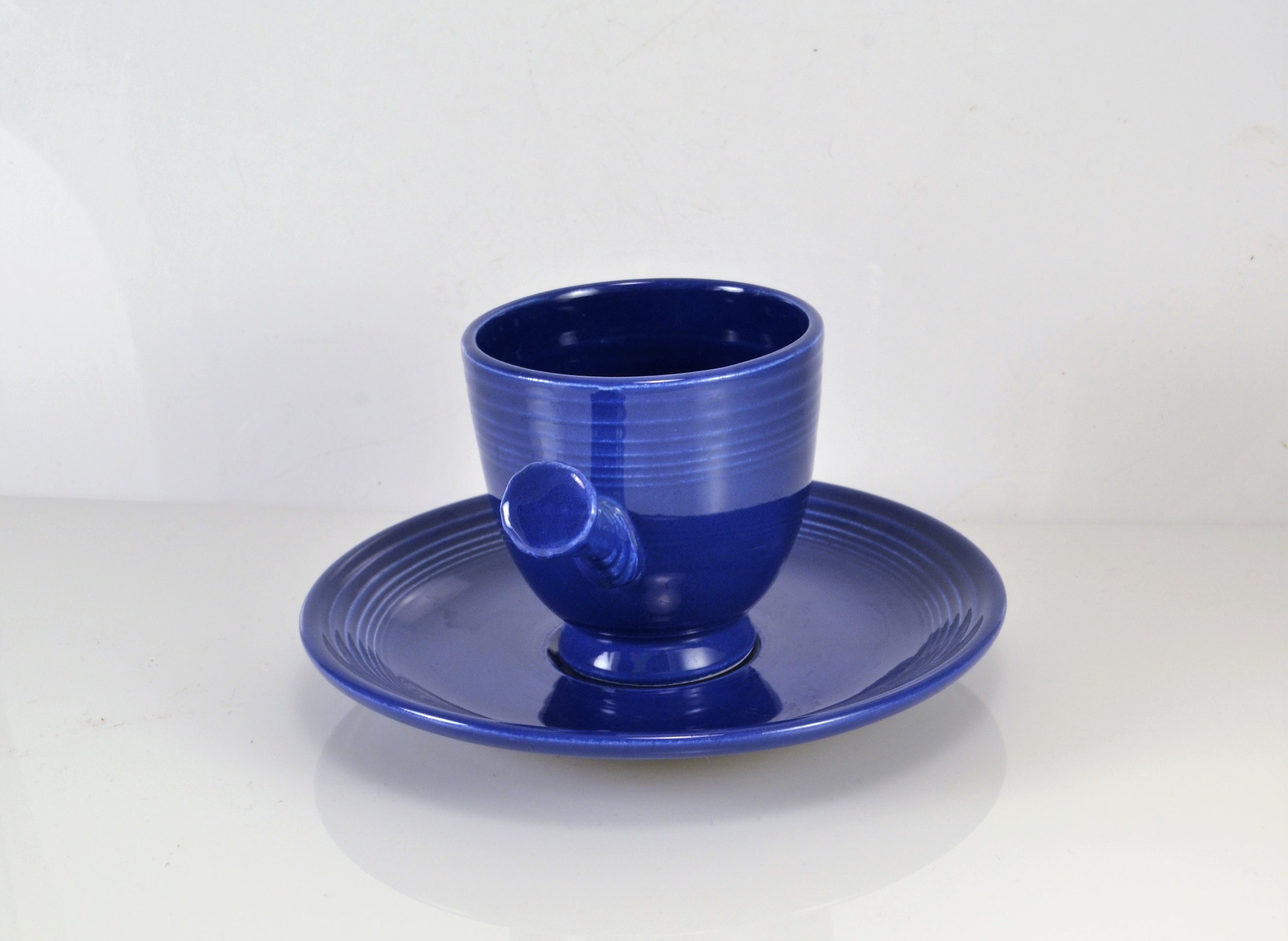 Fiesta Demitasse Stick Handle Cup Saucer Original Cobalt Blue 1936