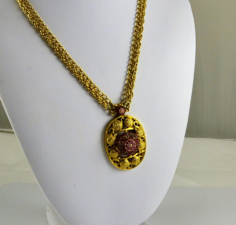 Celebrity NY Pendant Necklace Gold Tone Red Burgundy Painted | Etsy