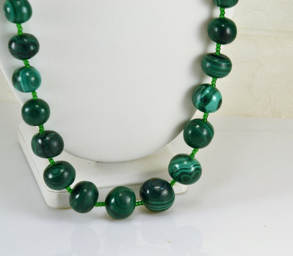 Malachite Bead Necklace Chunky 28 Inch Strand Gra… - image 4