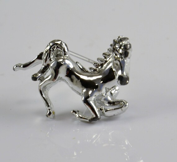 Horse Brooch Pin - Wild Mustang Silver Tone - Vin… - image 3