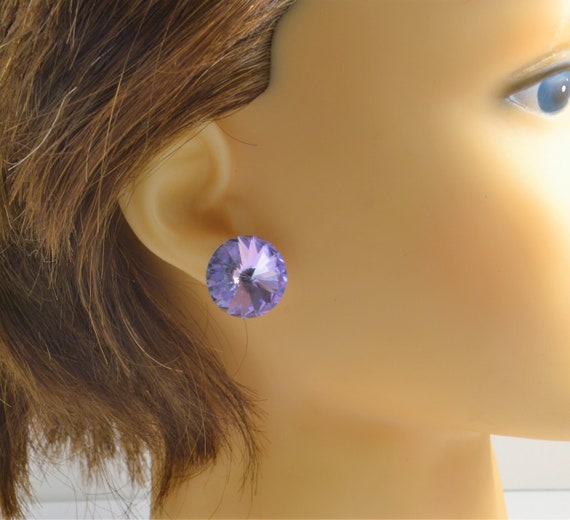 Austrian Crystal Earrings - Pink Purple Prism Gla… - image 8