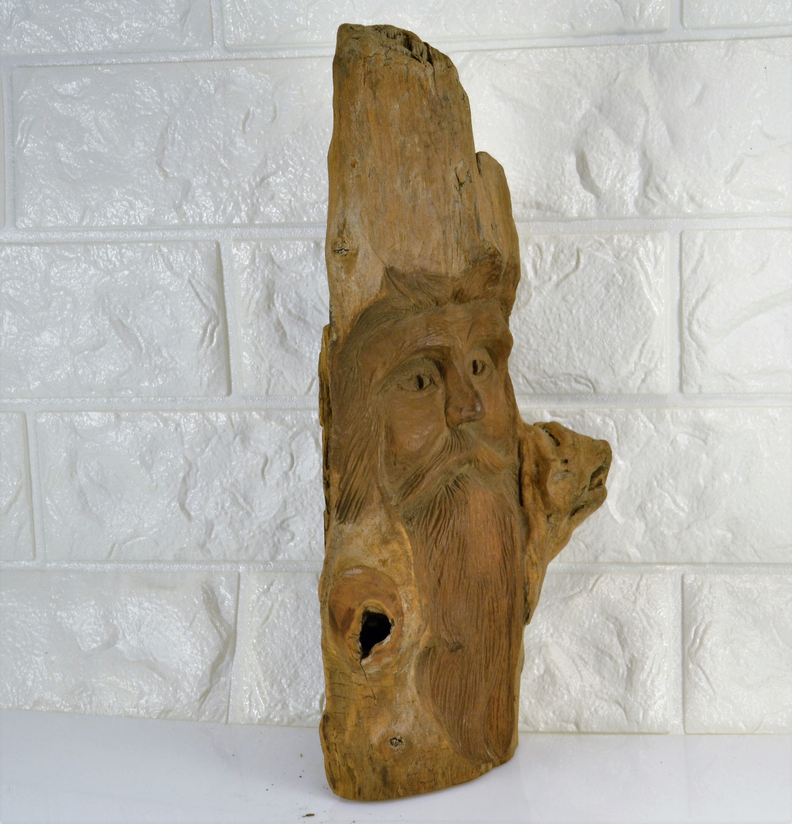 Tree Spirit Wood Carving Folk Art Wall Hanging or Table Sitter Man With ...