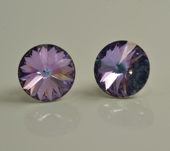 Austrian Crystal Earrings - Pink Purple Prism Gla… - image 2