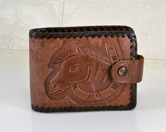 Tooled Leather Wallet Horse Cowboy Cowgirl Boots Laced Edge Vintage Western Fashion