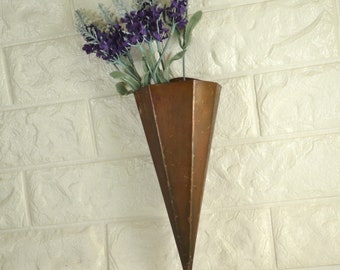 Copper Wall Pocket Art Deco Sconce Design Form Triangular w/ 5 Sides Wall Hanging  Decor