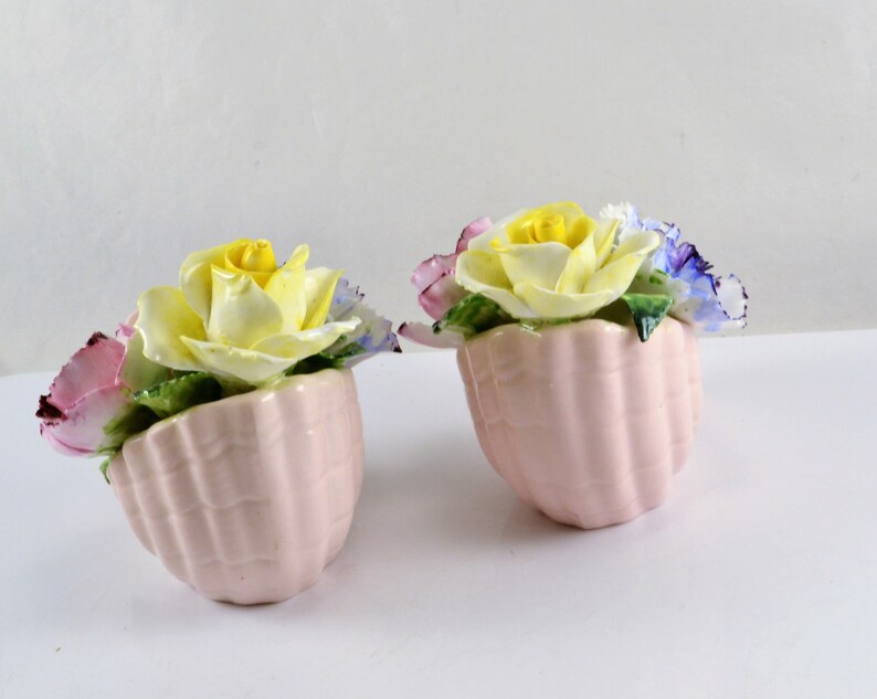 Radnor Candlestick Holders Matching Pair Bone China Floral Bouquet Pink ...