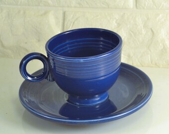 Fiesta Cup Saucer Ring Handled Original Cobalt Blue Vintage 1940s 1950s Homer Laughlin