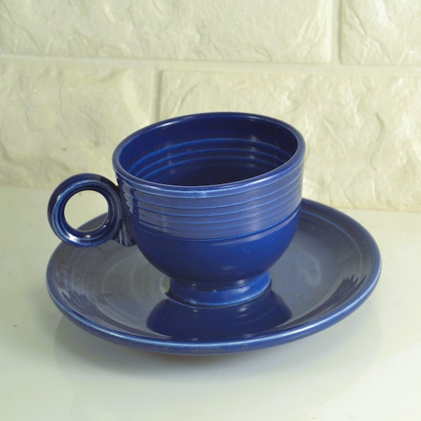 Fiesta Cup Saucer Ring Handled Original Cobalt Blue Vintage 1940s 1950s Homer Laughlin